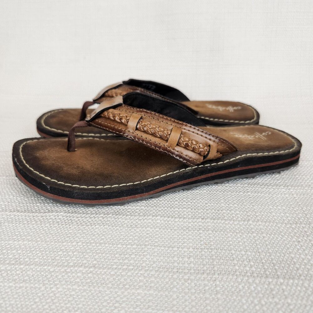 Clarks Collection Size 8 M Fenner Nerice Flip-Flops Thong Sandals Honey Leather